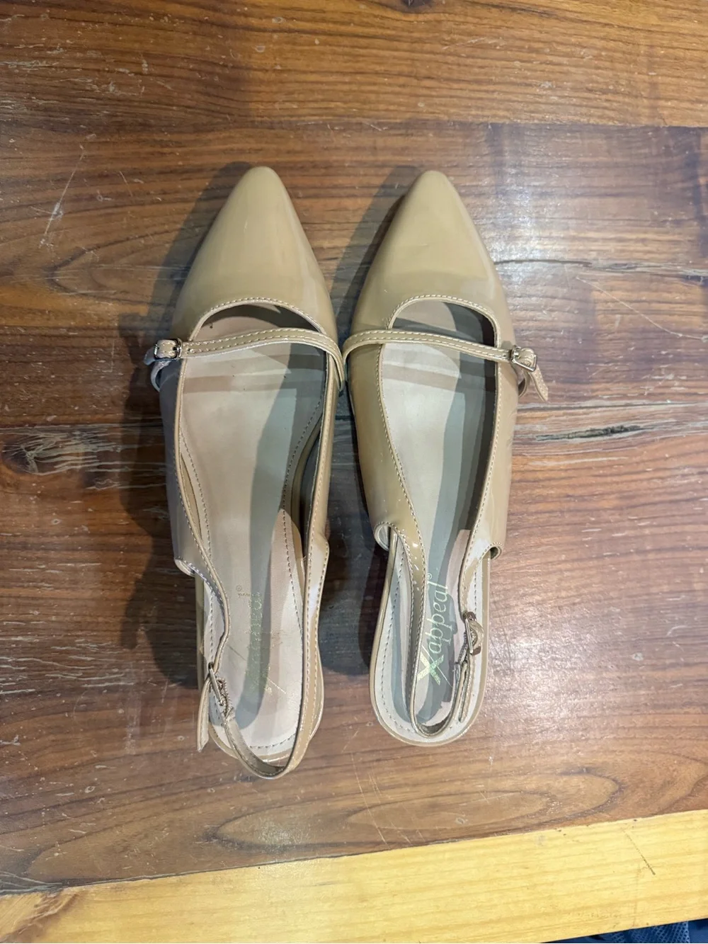 Patent Leather Slingback Kitten Heel in Taupe